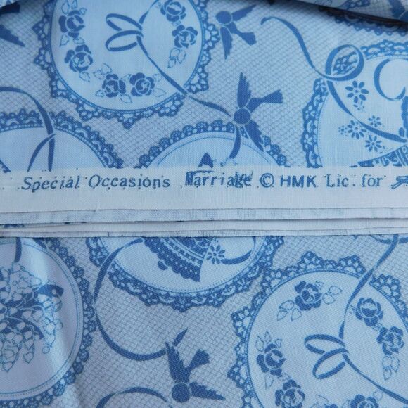 Wedding Free Spirit Fabric Blue-Gray Cotton Floral Rings Lilies Bells, 2+ Yd NEW - Picture 4 of 9